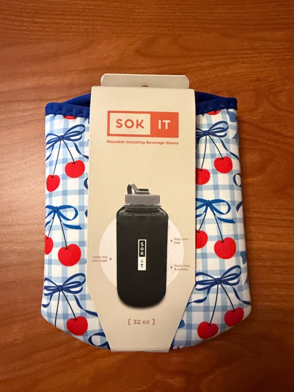 SOK IT Cherry Picked Reusable Insulating Beverage Sleeve - Blue & Red